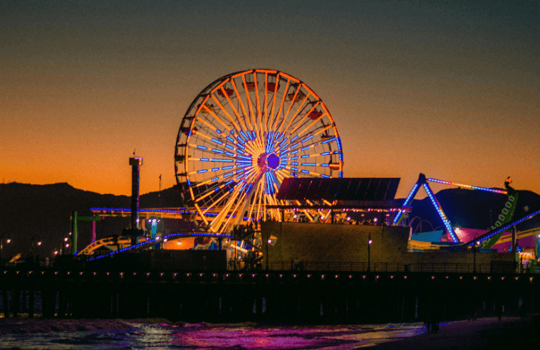 Santa monica pier at night