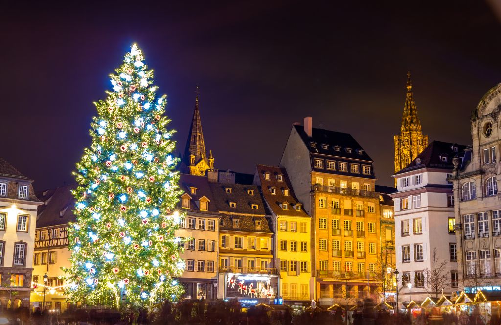a christmas tree in the strasbourg christmas market 2025